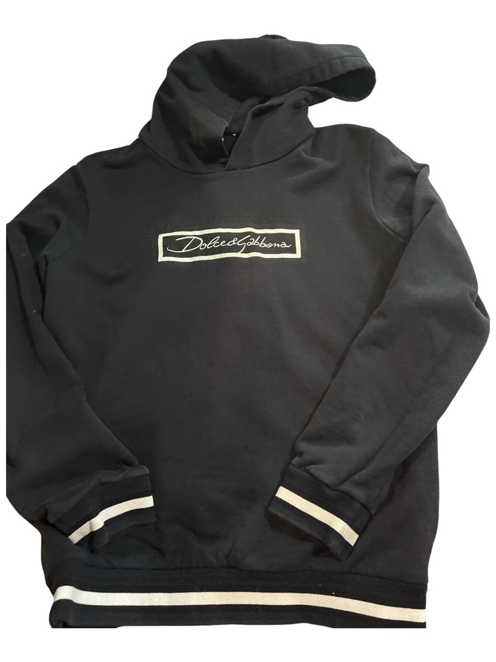 Dolce & Gabbana Black Hooded Sweatshirt with Contrast Trim